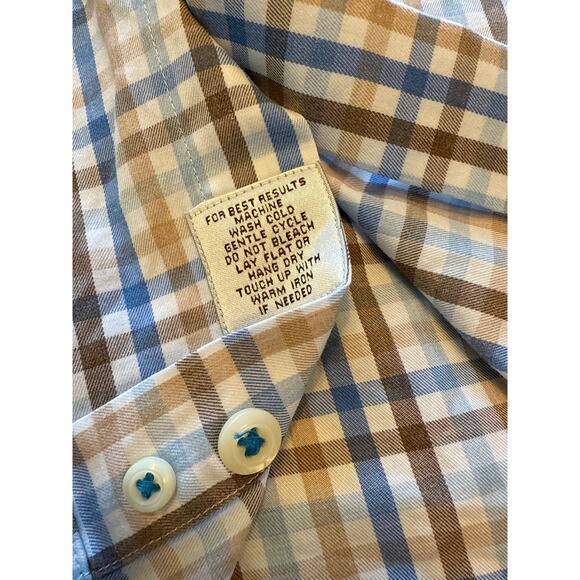 Peter Millar Dress Shirt L Blue Brown Plaid Cotton Long Sleeve Button Down - Picture 3 of 8